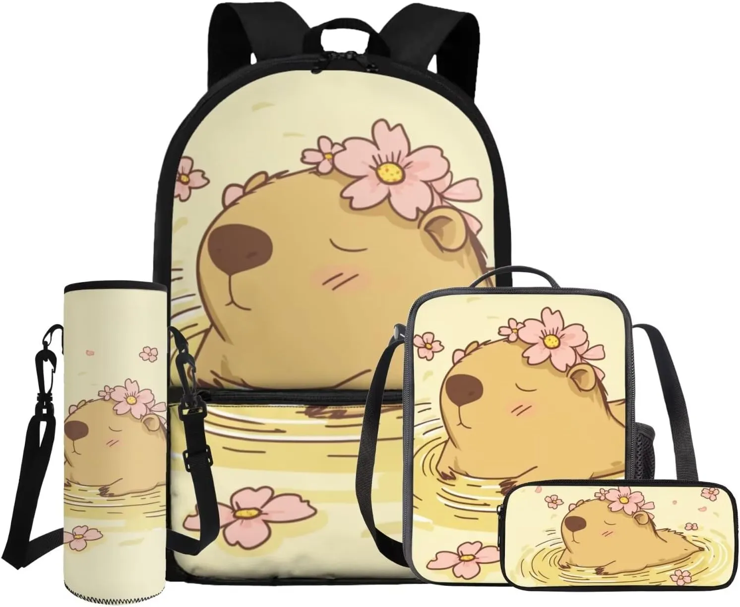 COEQINE Girls Backpack with Lunch Box and Water Bottle Capy Back to School Shoulder Bookbags Set, Insulated Thermal Totes,Pencil Holder,Cooler Sleeve 4 in 1