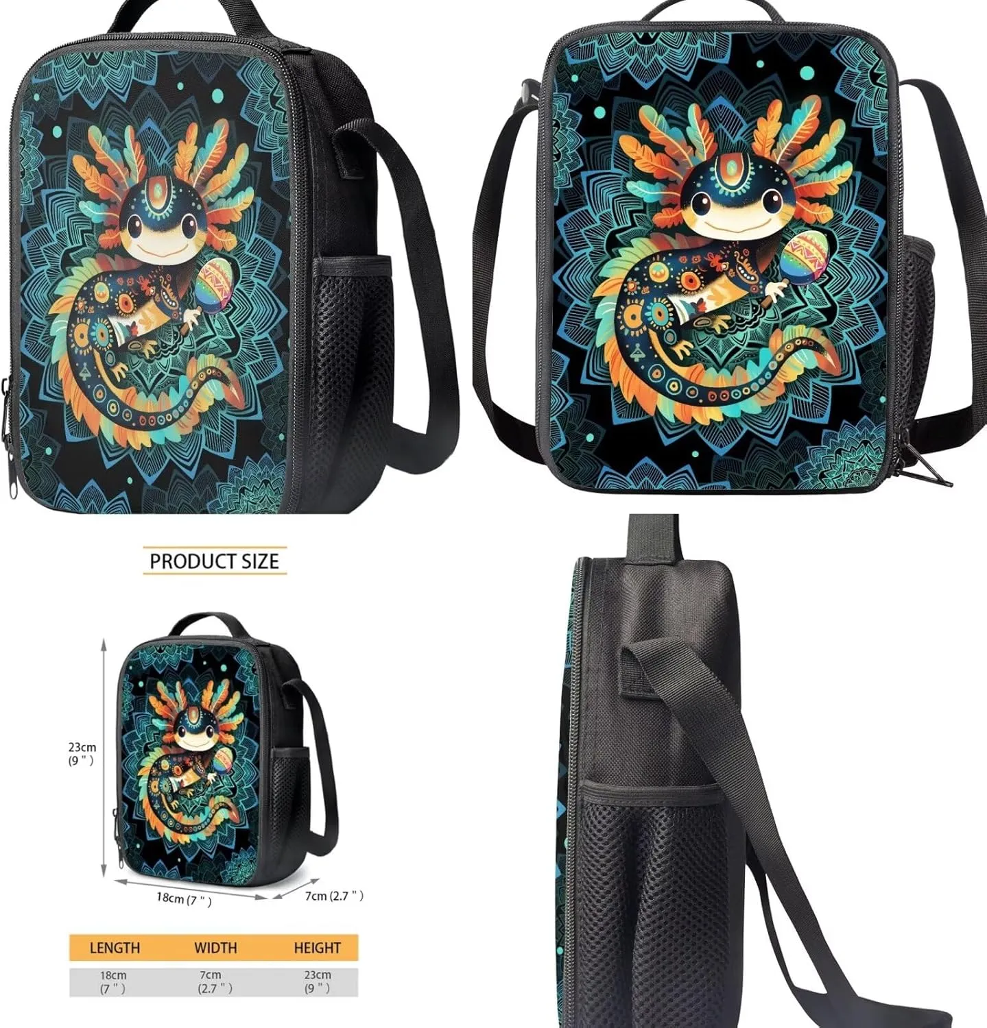 COEQINE Girls Bookbag with Lunch Box and Water Bottle Axolotl Backpack Lunchbox Pencil Case for School Kid's Backpacks 4 in 1 Schoolbag Girl Boy Cute 17 Inch Laptop Bags