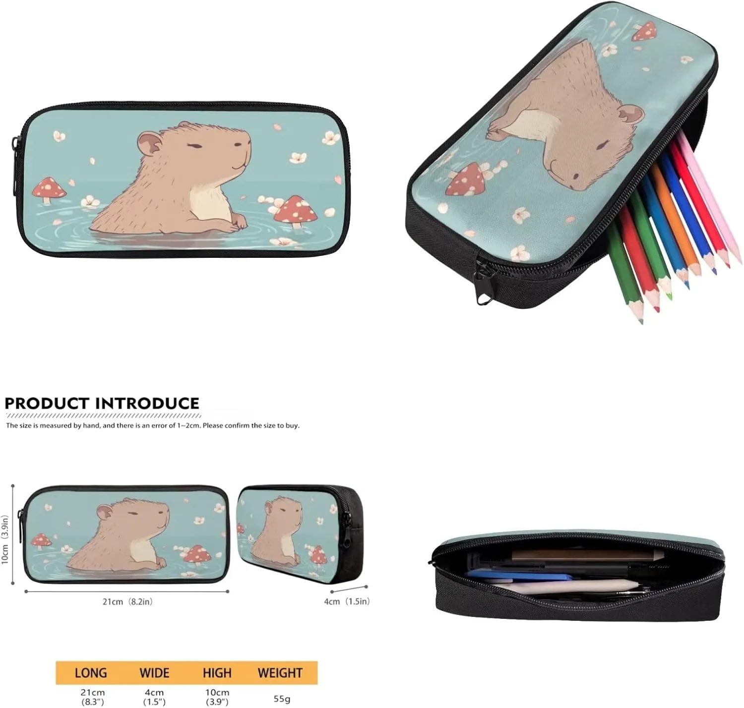 COEQINE School Bag Lunch Box Water Bottle Set Girls Capybara Junior Backpack Cute Bookbags for with Lunchbox Sleeves and Pencil Case 4Pcs Large Bags Boys 10-12 Back to Gifts Kids