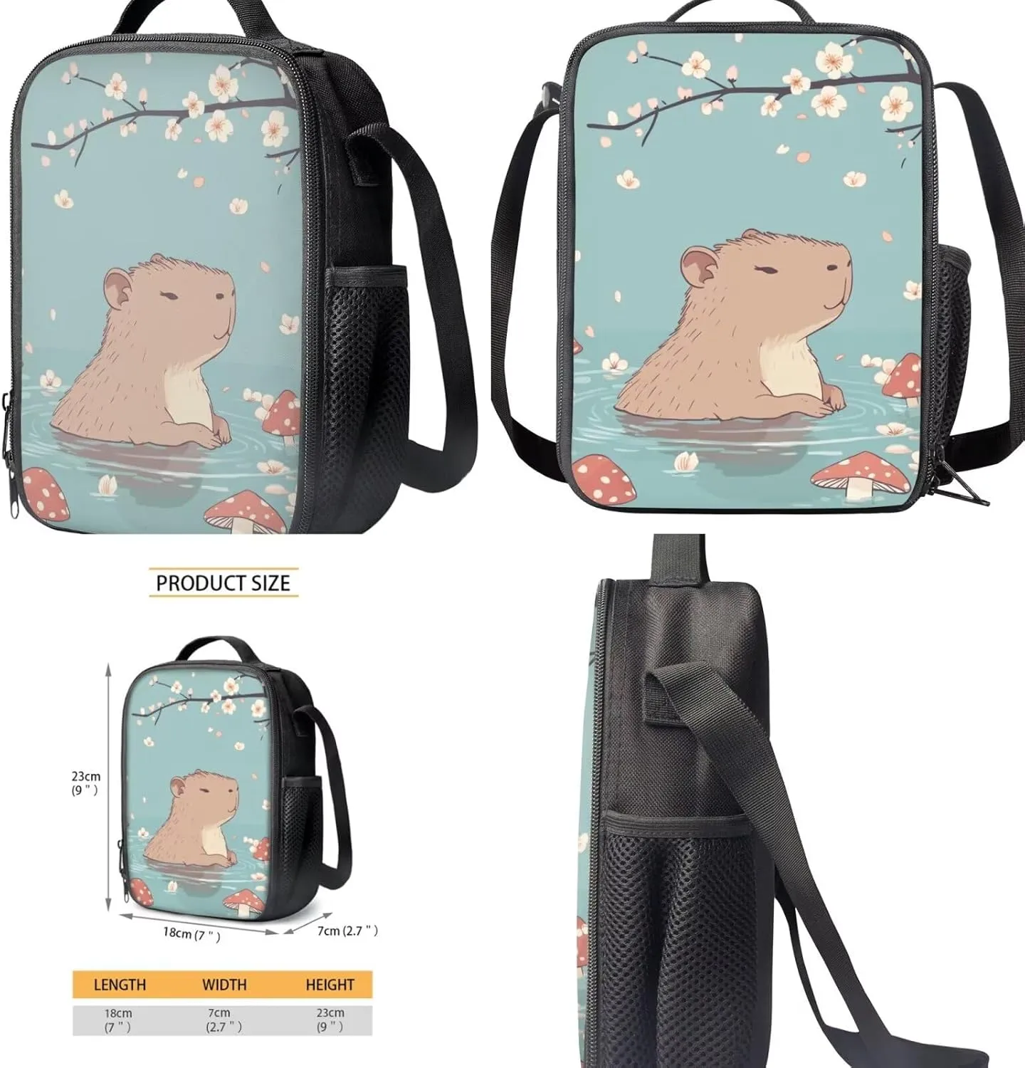COEQINE School Bag Lunch Box Water Bottle Set Girls Capybara Junior Backpack Cute Bookbags for with Lunchbox Sleeves and Pencil Case 4Pcs Large Bags Boys 10-12 Back to Gifts Kids