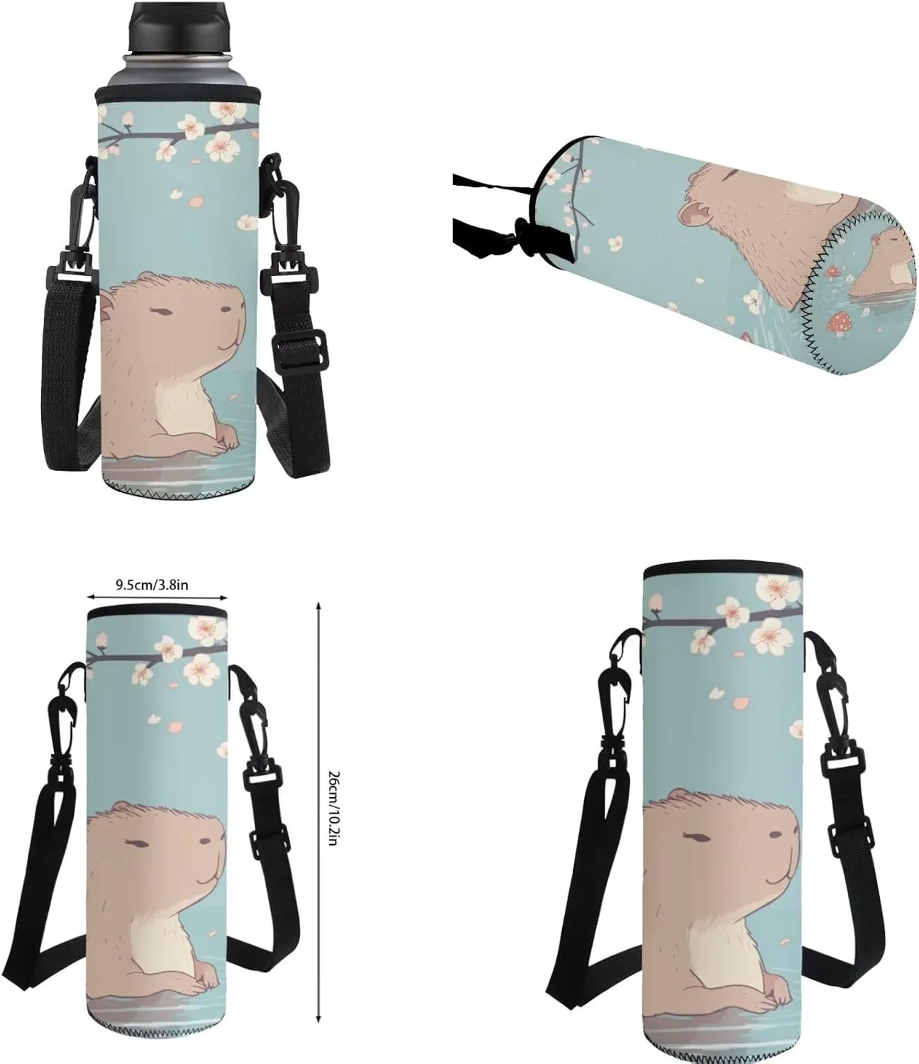 COEQINE School Bag Lunch Box Water Bottle Set Girls Capybara Junior Backpack Cute Bookbags for with Lunchbox Sleeves and Pencil Case 4Pcs Large Bags Boys 10-12 Back to Gifts Kids