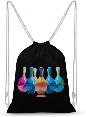 Colorful Bowling Pins Drawstring Backpack Drawstring Bag Sports Sackpack Gym Bag String Bag Beach Backpack for Men Women 35x50cm
