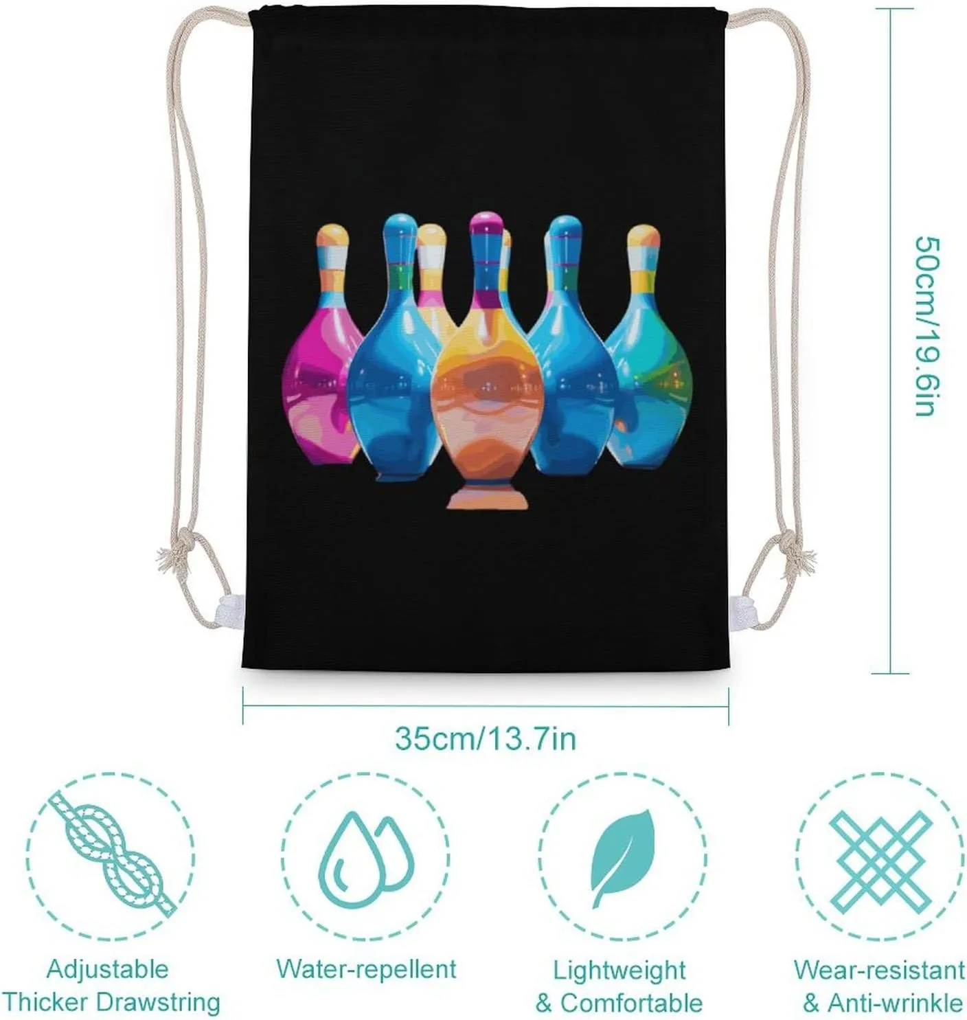 Colorful Bowling Pins Drawstring Backpack Drawstring Bag Sports Sackpack Gym Bag String Bag Beach Backpack for Men Women 35x50cm