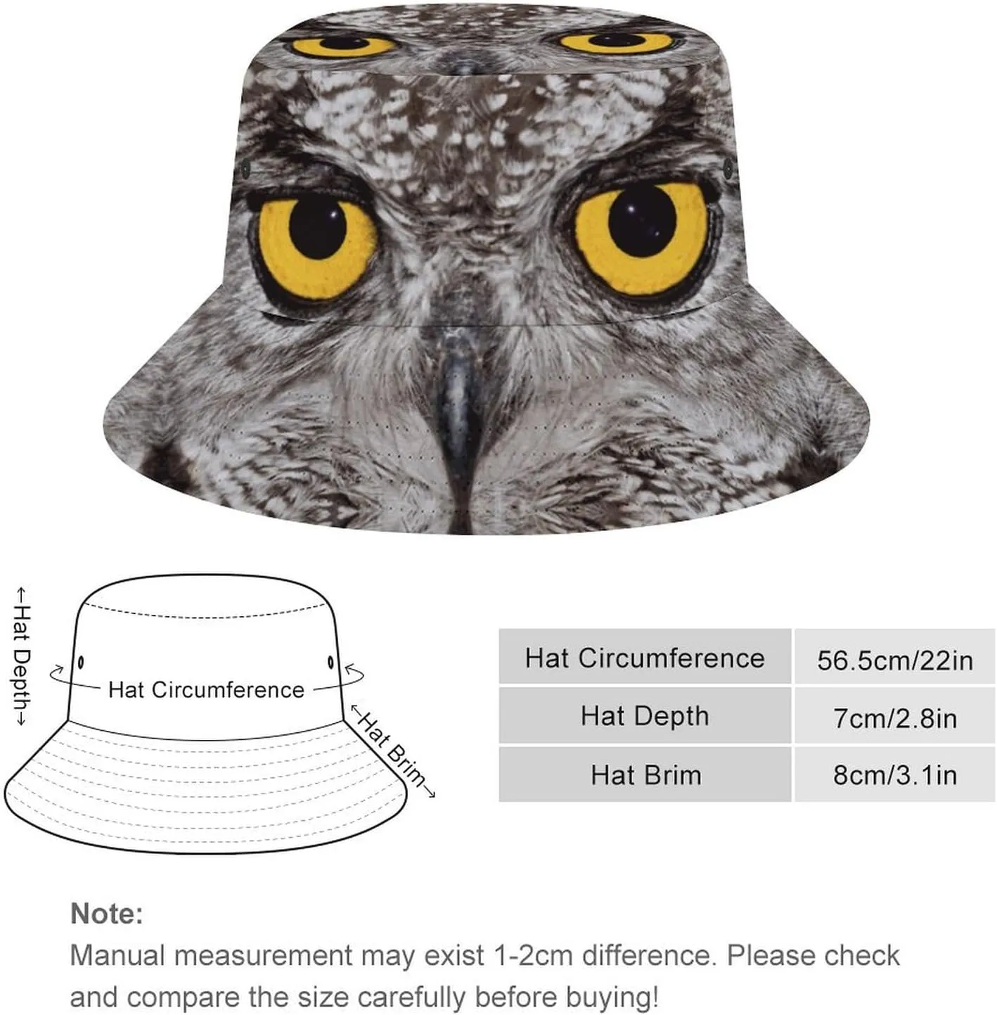 Colorful Owl Head Bucket Hat for Men Women Packable Fisherman Hat Sun Cap Outdoor Travel Beach Caps