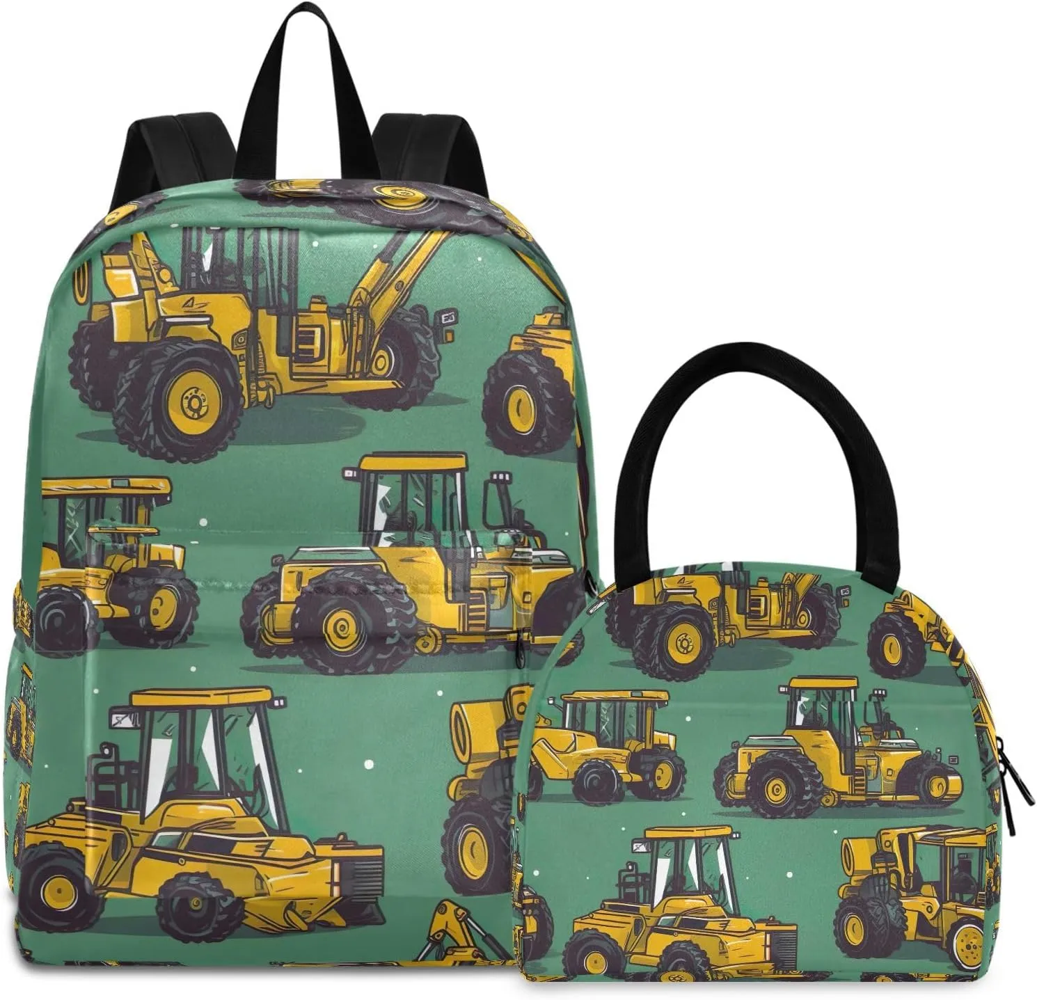 Construction Machinery Backpacks and Lunchboxes Insulated Waterproof Backpack, Lunch Bag with Backpack, Backpack Elementary