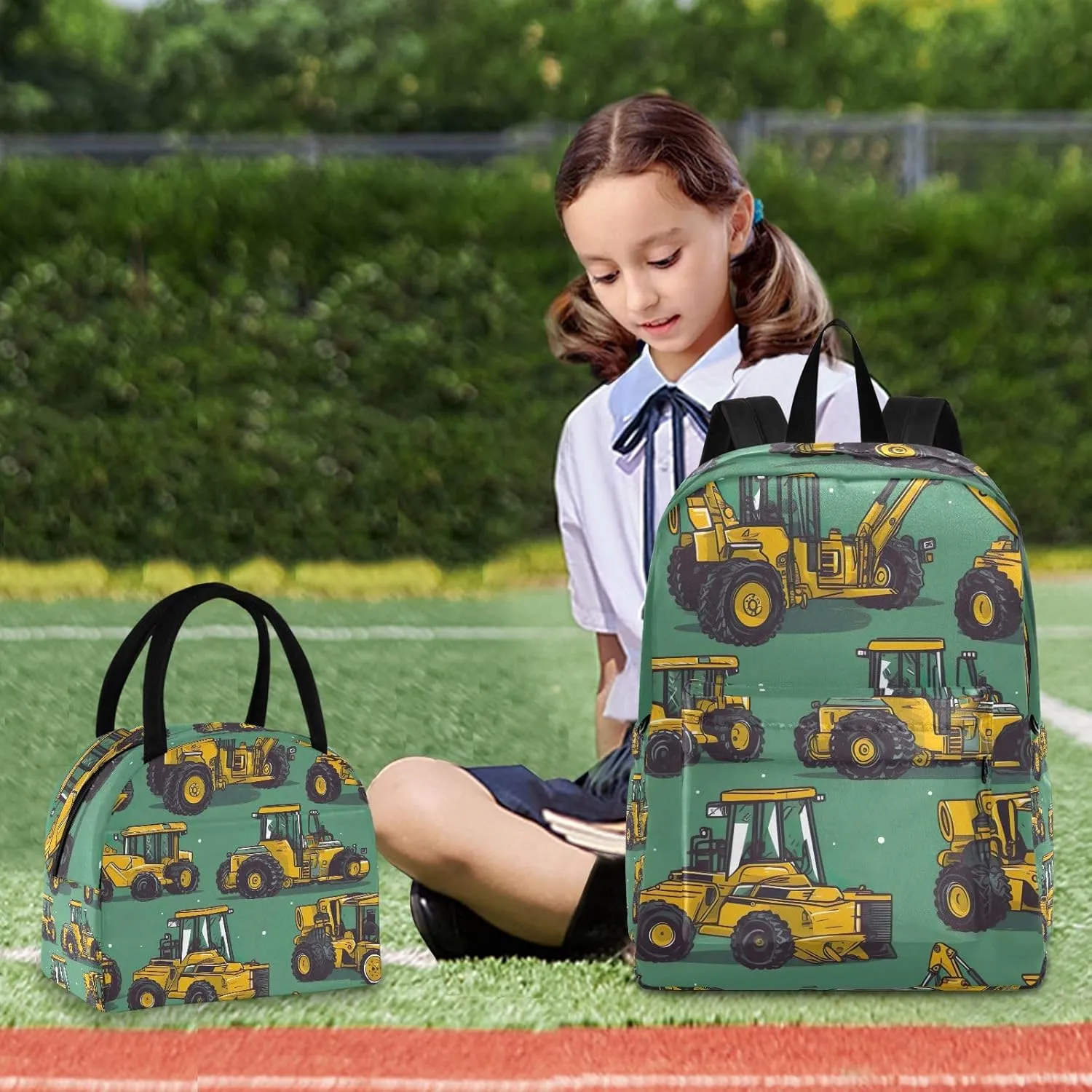 Construction Machinery Backpacks and Lunchboxes Insulated Waterproof Backpack, Lunch Bag with Backpack, Backpack Elementary