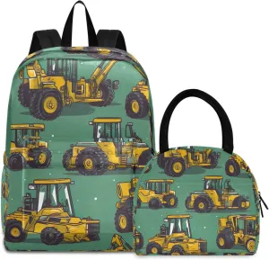 Construction Machinery Backpacks and Lunchboxes Insulated Waterproof Backpack, Lunch Bag with Backpack, Backpack Elementary