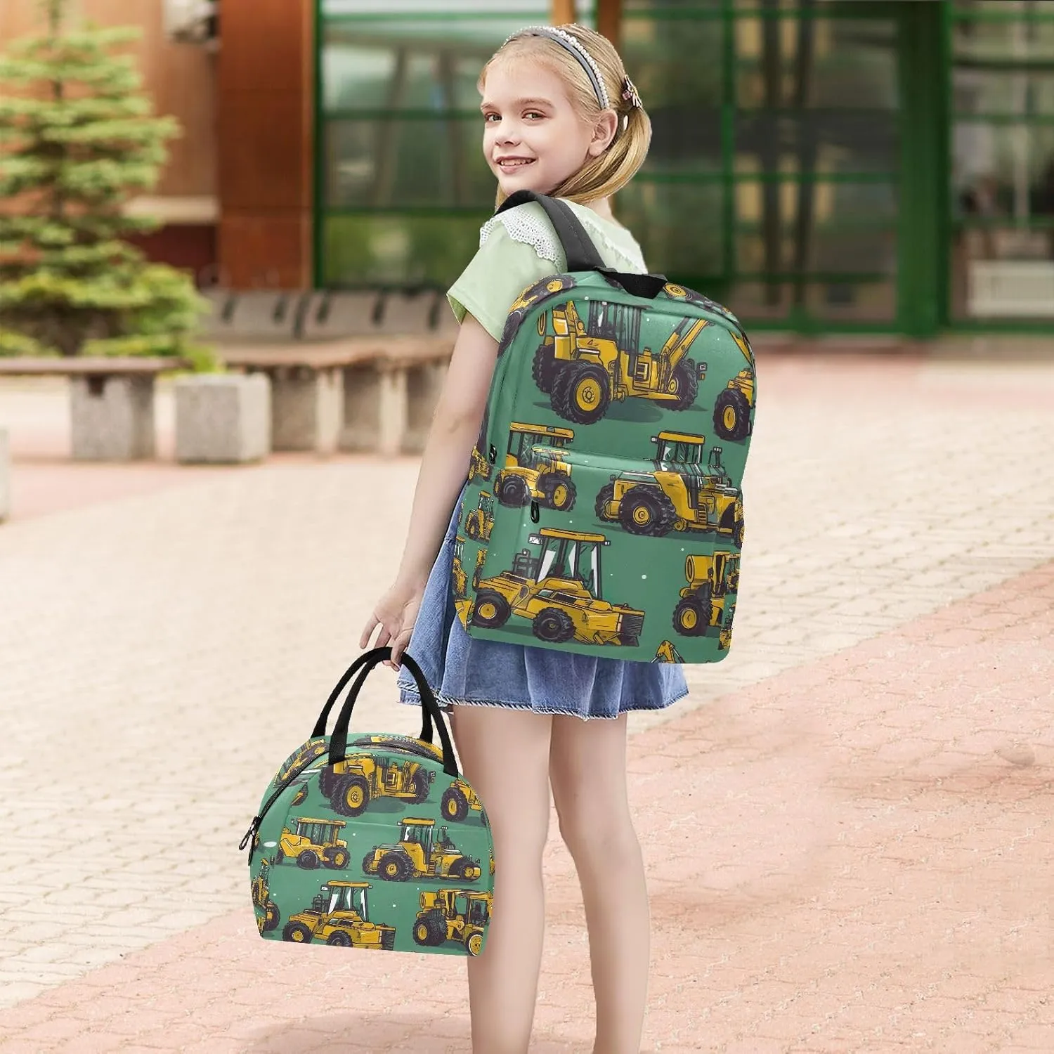 Construction Machinery Backpacks and Lunchboxes Insulated Waterproof Backpack, Lunch Bag with Backpack, Backpack Elementary