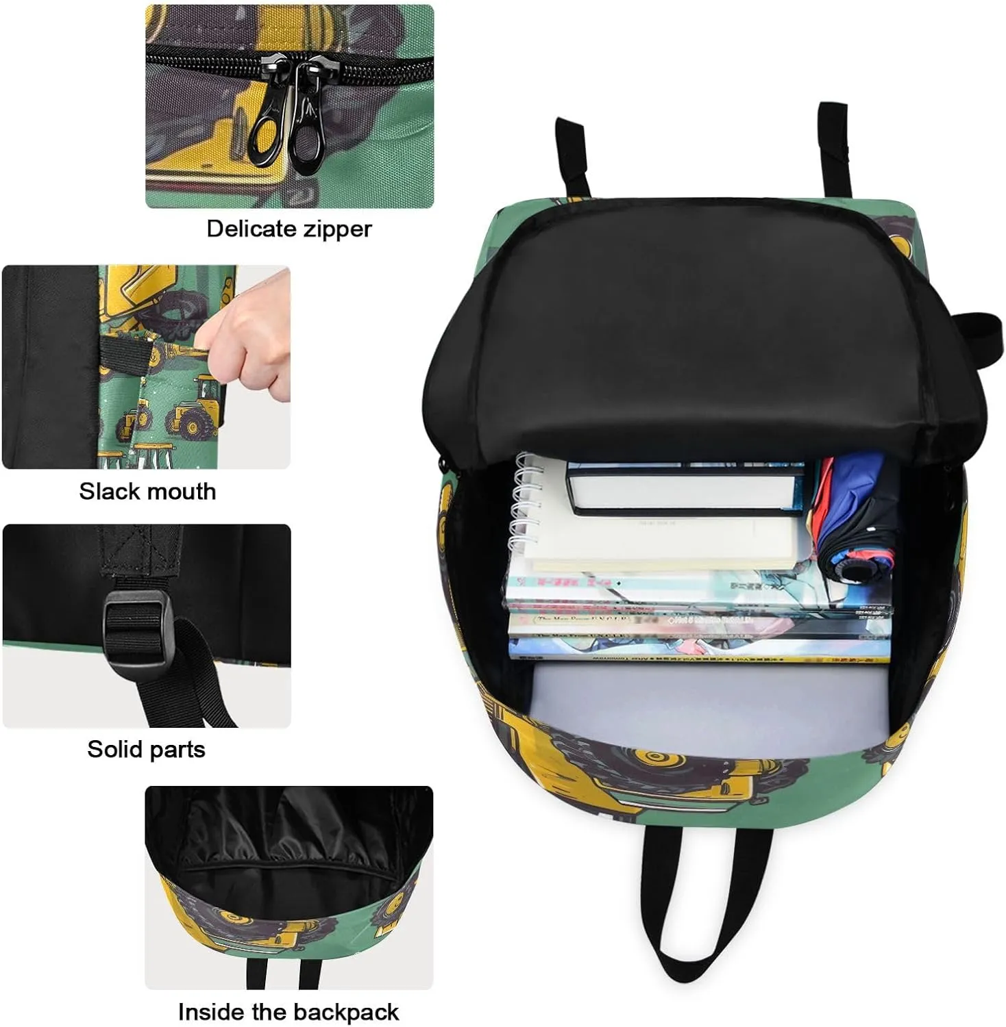 Construction Machinery Backpacks and Lunchboxes Insulated Waterproof Backpack, Lunch Bag with Backpack, Backpack Elementary