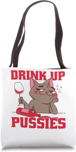 Cool Cat Drinking Motif Tote Bag
