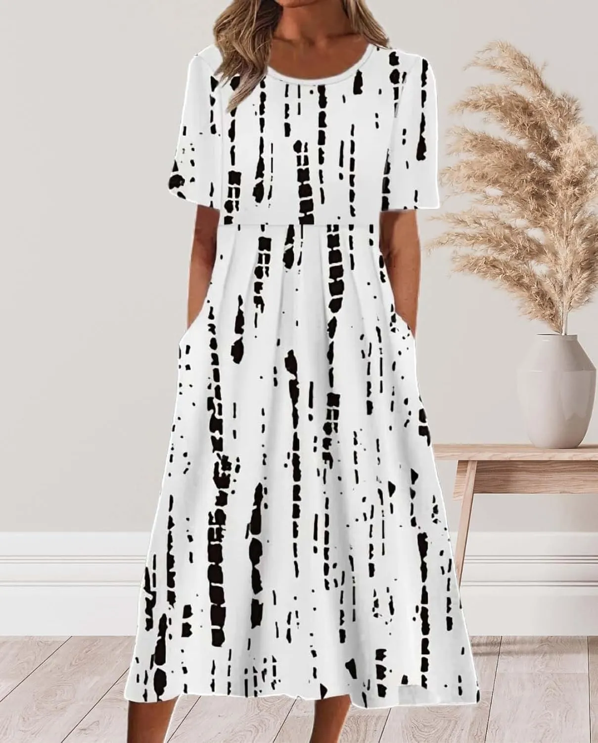 Costaric Womens Bohemian Floral Print Maxi Dress Summer Casual Loose Fit Flowy Dresses with Pockets