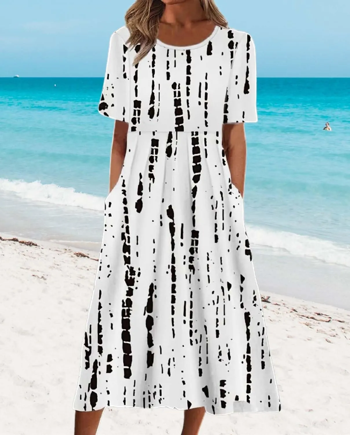 Costaric Womens Bohemian Floral Print Maxi Dress Summer Casual Loose Fit Flowy Dresses with Pockets
