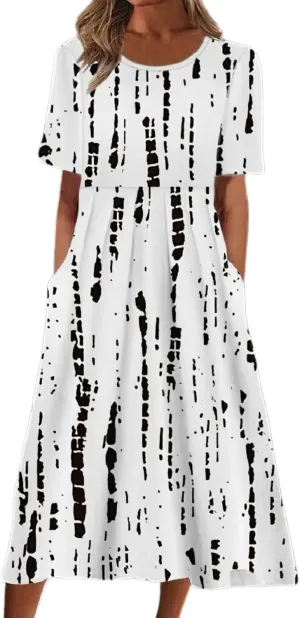 Costaric Womens Bohemian Floral Print Maxi Dress Summer Casual Loose Fit Flowy Dresses with Pockets