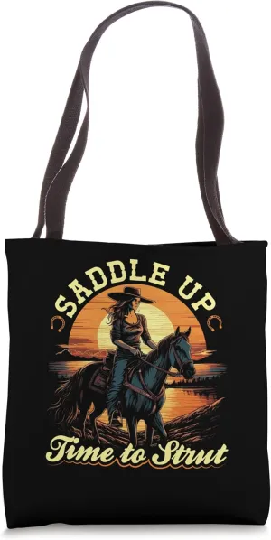 Country Saddle Up, Bronc Horse Riding Cowgirl Tote Bag