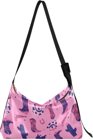 Cowboy Boots Hobo Crossbody Bags for Women Leather Large Shoulder Bag Cross Body Cacti Hats Trendy Womens Tote Bags Handbag for Travel Shopping
