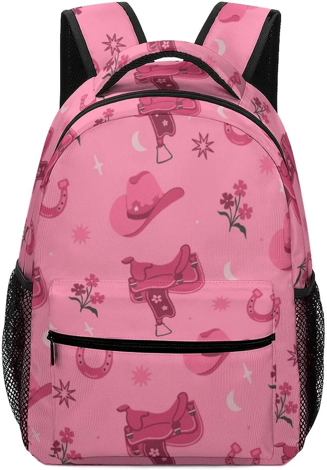 Cowboy Hats Saddles Travel Backpack Pink Durable Lightweight Laptop Computer Bag for Men Women Adjustable BookBag 16.5 Inches