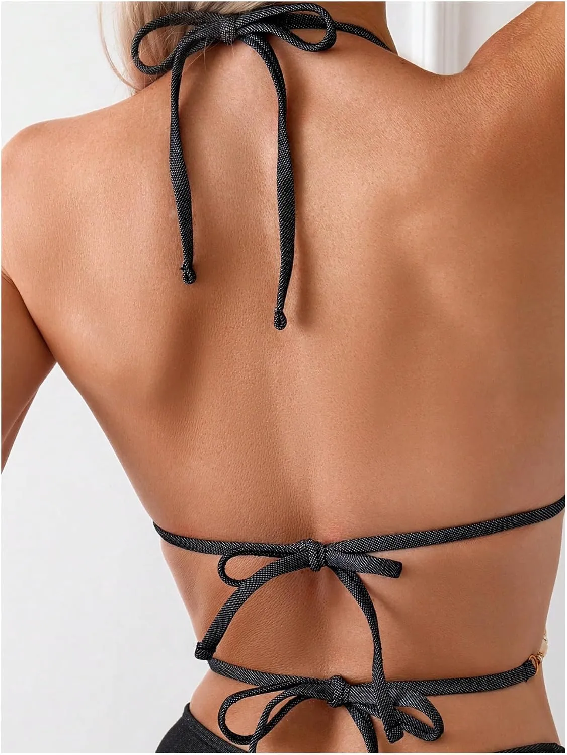 COZYEASE Women's 2 Piece Bikini Set Triangle Halter Tie Back Bathing Suit Set Shell Backless High Cut Swimsuit