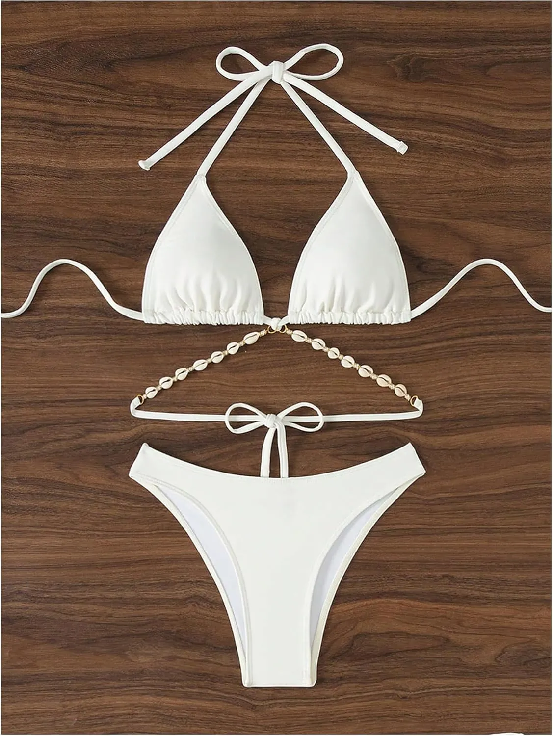 COZYEASE Women's 2 Piece Bikini Set Triangle Halter Tie Back Bathing Suit Set Shell Backless High Cut Swimsuit