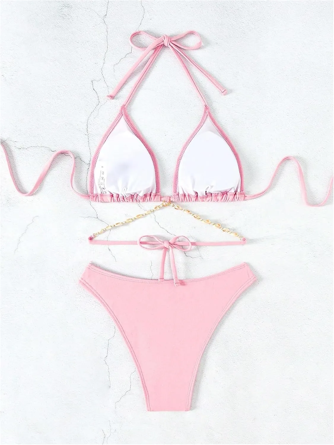 COZYEASE Women's 2 Piece Bikini Set Triangle Halter Tie Back Bathing Suit Set Shell Backless High Cut Swimsuit