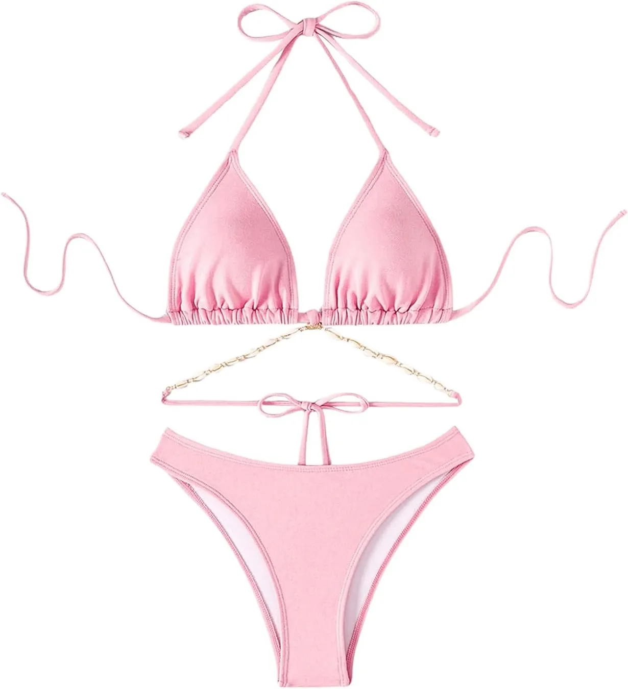 COZYEASE Women's 2 Piece Bikini Set Triangle Halter Tie Back Bathing Suit Set Shell Backless High Cut Swimsuit