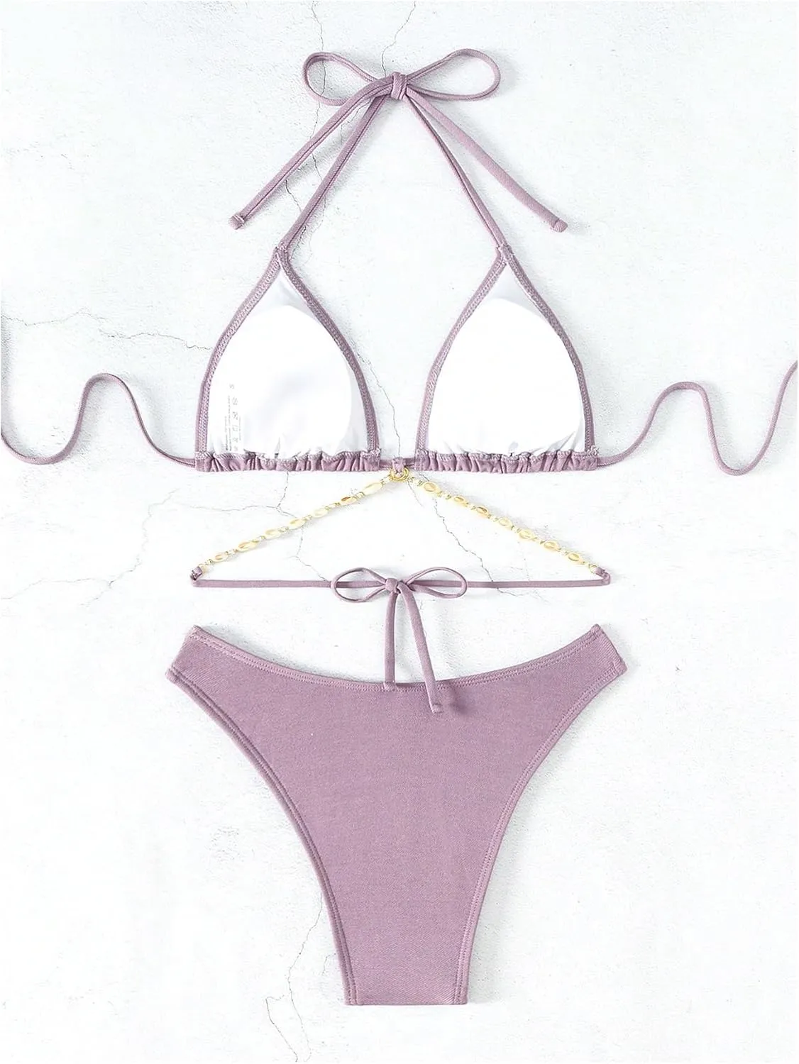 COZYEASE Women's 2 Piece Bikini Set Triangle Halter Tie Back Bathing Suit Set Shell Backless High Cut Swimsuit