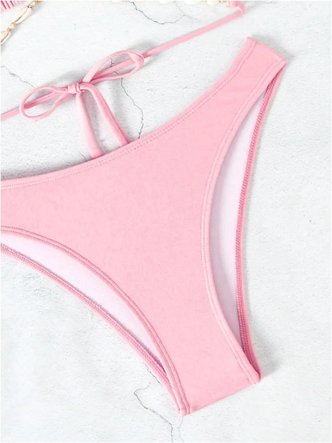 COZYEASE Women's 2 Piece Bikini Set Triangle Halter Tie Back Bathing Suit Set Shell Backless High Cut Swimsuit