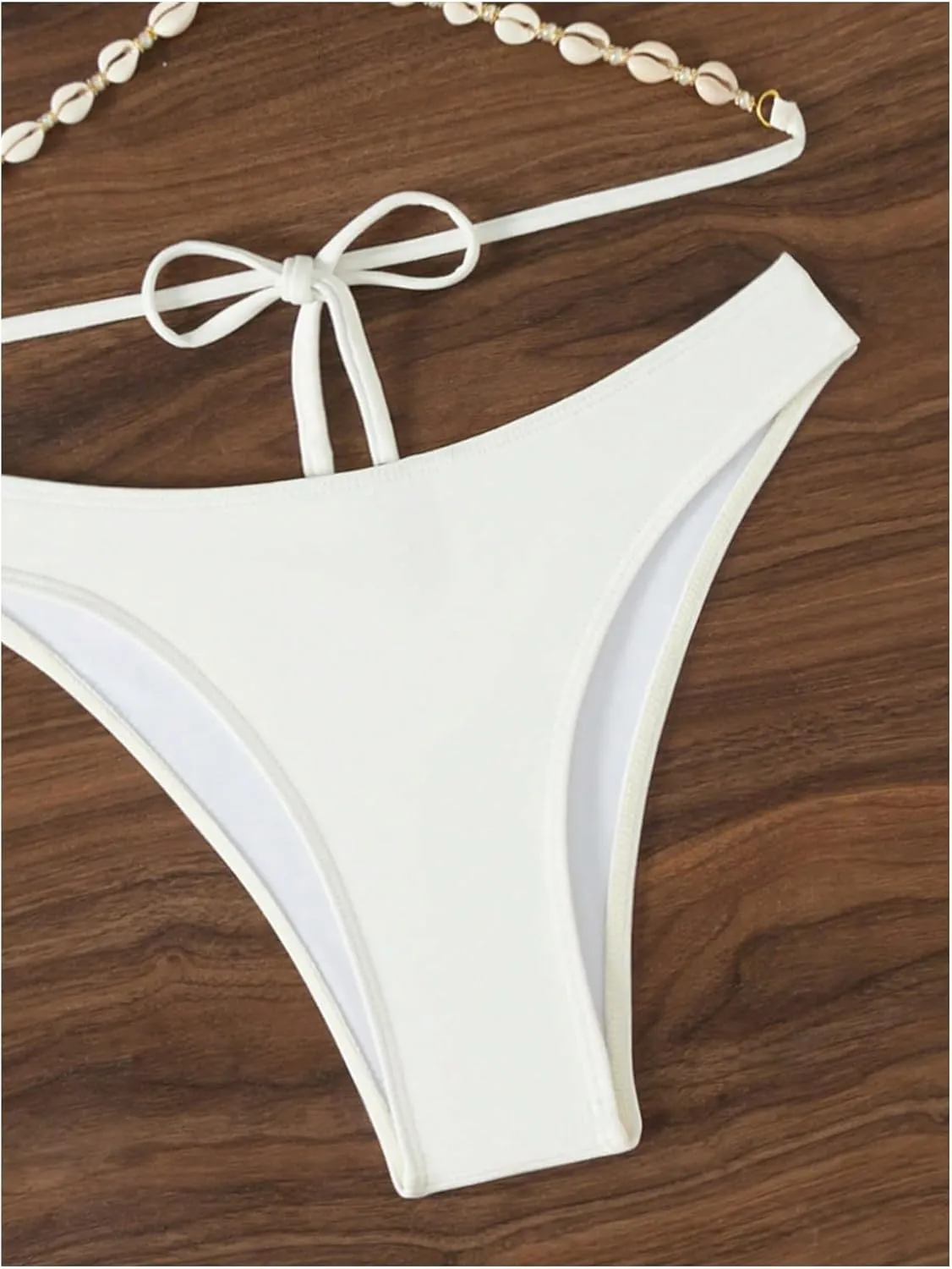 COZYEASE Women's 2 Piece Bikini Set Triangle Halter Tie Back Bathing Suit Set Shell Backless High Cut Swimsuit