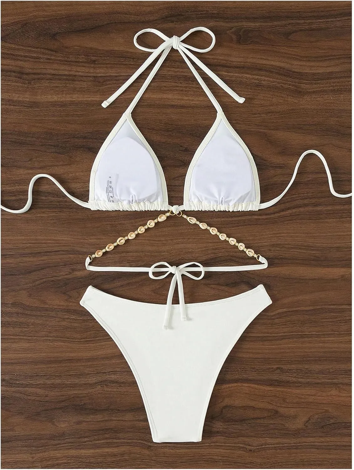COZYEASE Women's 2 Piece Bikini Set Triangle Halter Tie Back Bathing Suit Set Shell Backless High Cut Swimsuit