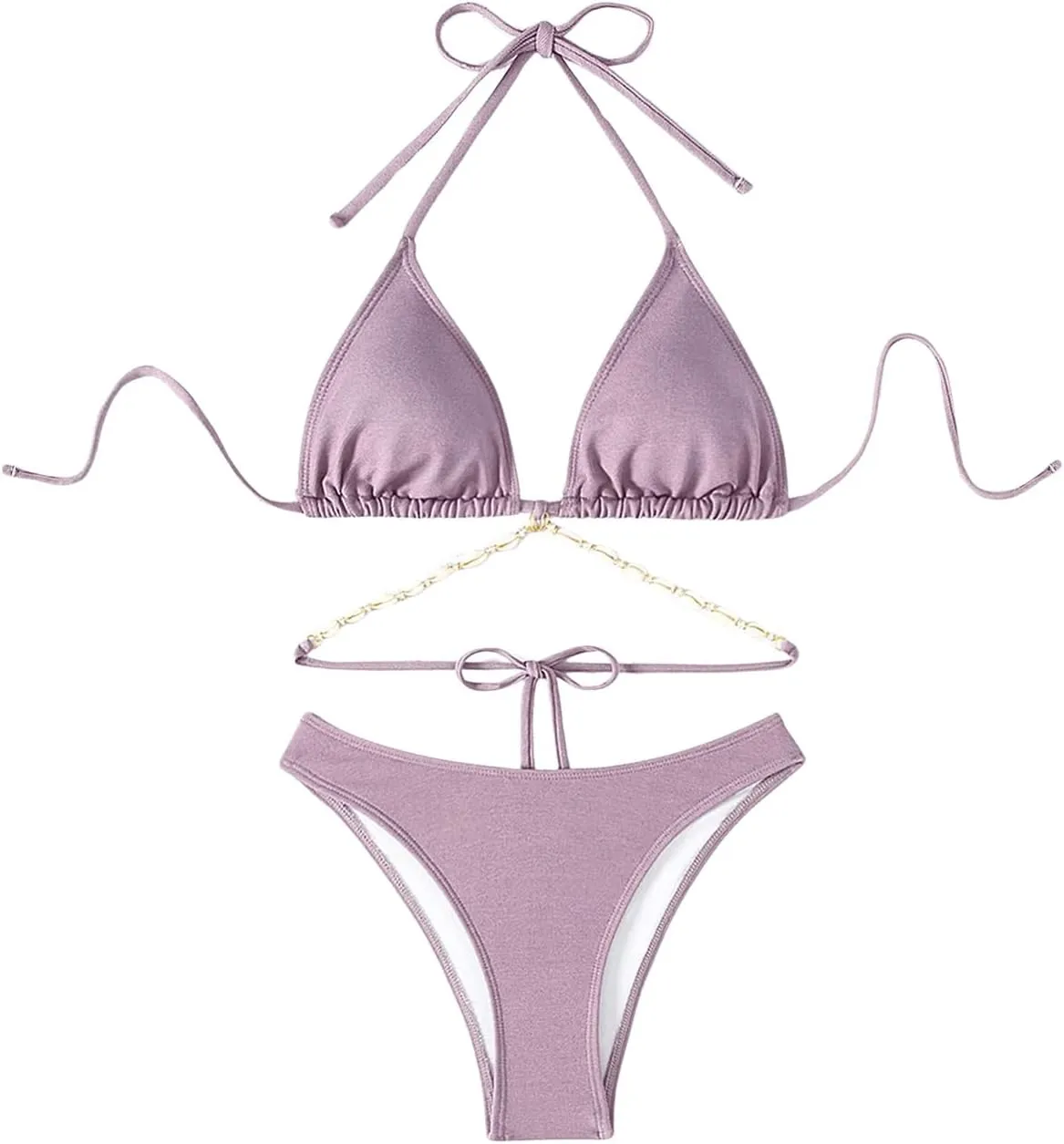 COZYEASE Women's 2 Piece Bikini Set Triangle Halter Tie Back Bathing Suit Set Shell Backless High Cut Swimsuit