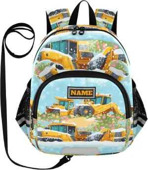 Custom Cute Ears Toddler Backpack For Preschool Leash Kids Boy's/Girl's Anti-Lost Personalized School Bag with Reflective Strip M Construction Truck Cartoon Bulldozer Snowflake