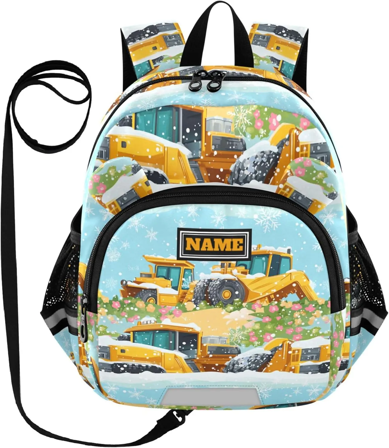 Custom Cute Ears Toddler Backpack For Preschool Leash Kids Boy's/Girl's Anti-Lost Personalized School Bag with Reflective Strip M Construction Truck Cartoon Bulldozer Snowflake