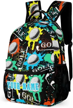 Custom Golf Backpack for Kids Girls Boys School, 16 Inches Cool Golf Theme Bookbag, Adjustable, Lightweight, Large Capacity, Colorful Golf Backpack for School