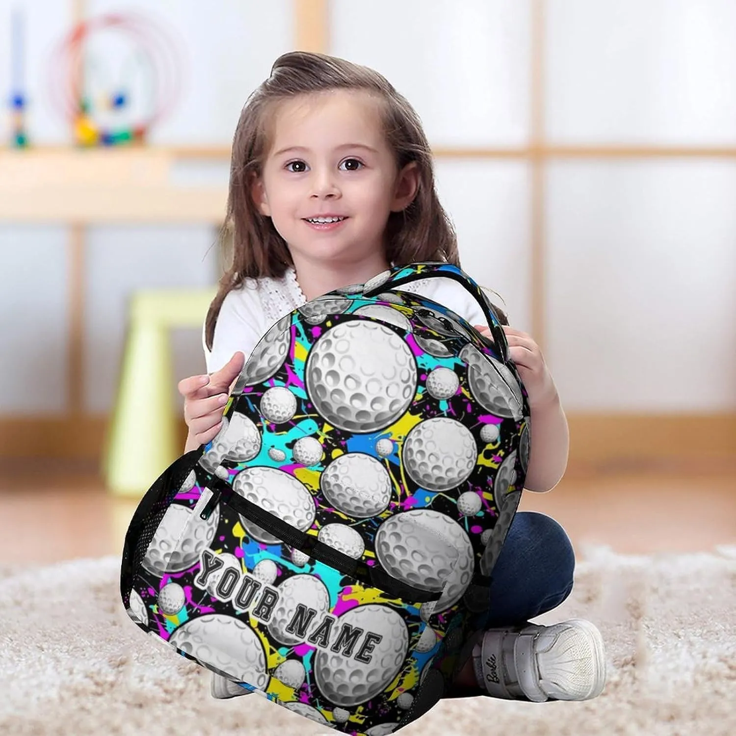 Custom Golf Backpack for Kids Girls Boys School, 16 Inches Cool Golf Theme Bookbag, Adjustable, Lightweight, Large Capacity, Colorful Golf Backpack for School