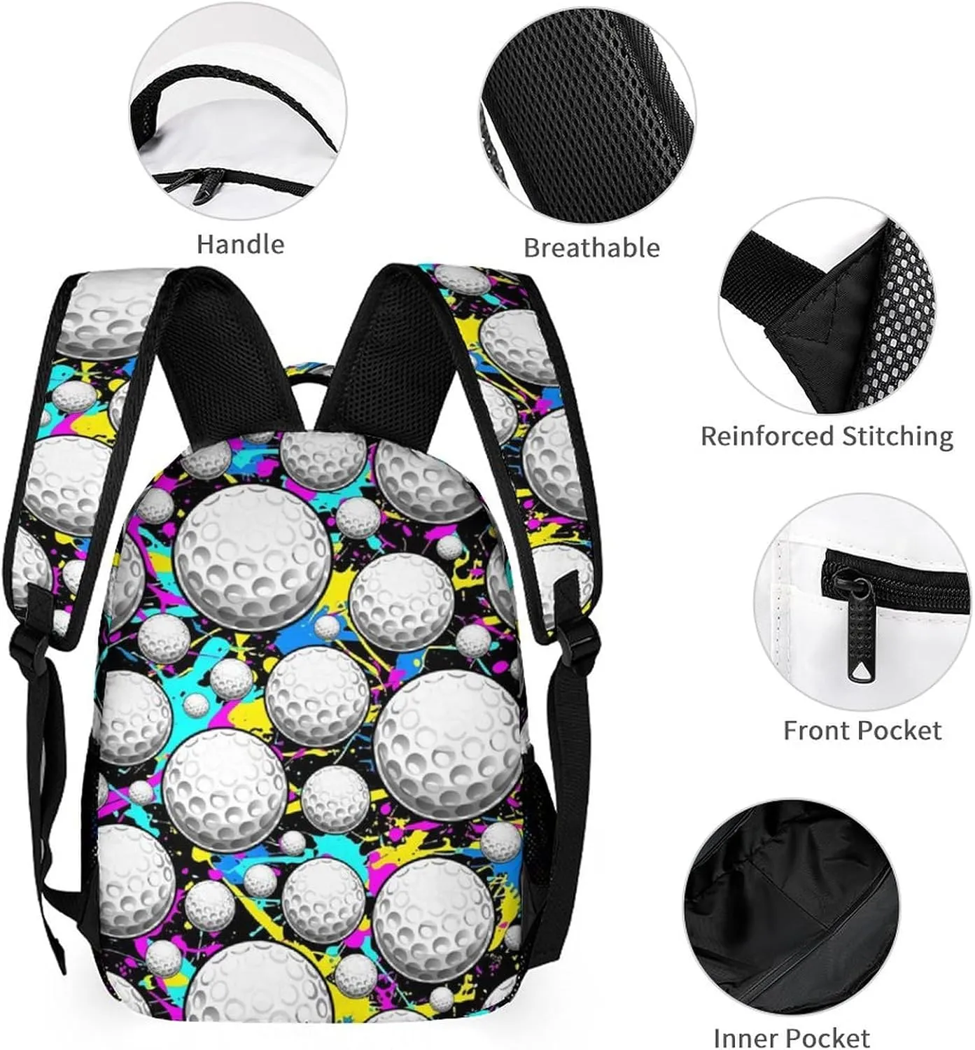 Custom Golf Backpack for Kids Girls Boys School, 16 Inches Cool Golf Theme Bookbag, Adjustable, Lightweight, Large Capacity, Colorful Golf Backpack for School