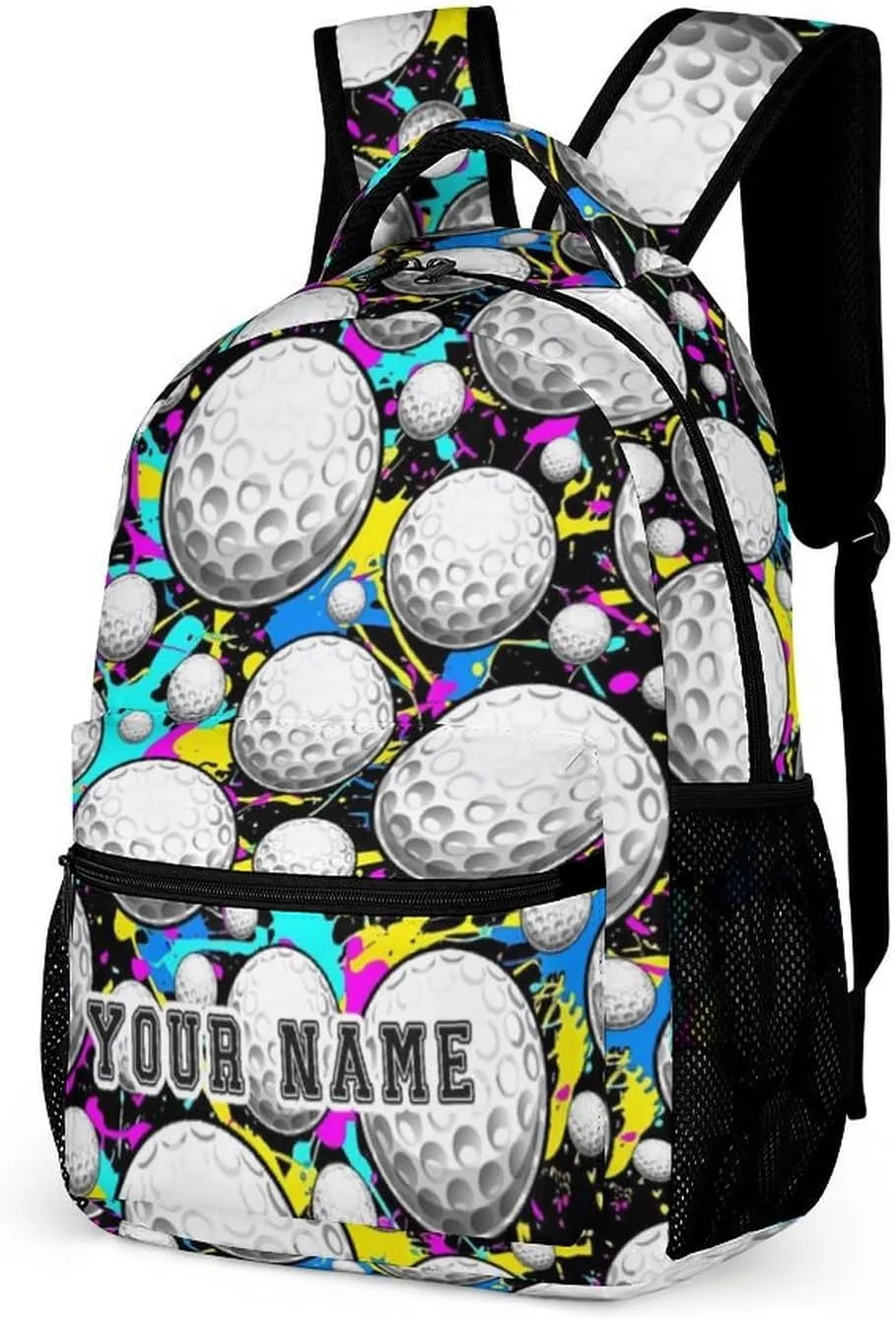 Custom Golf Backpack for Kids Girls Boys School, 16 Inches Cool Golf Theme Bookbag, Adjustable, Lightweight, Large Capacity, Colorful Golf Backpack for School