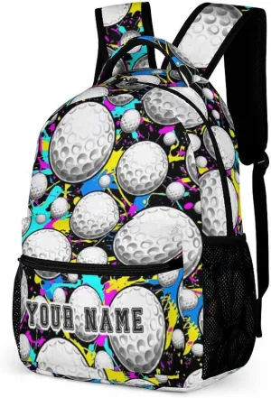 Custom Golf Backpack for Kids Girls Boys School, 16 Inches Cool Golf Theme Bookbag, Adjustable, Lightweight, Large Capacity, Colorful Golf Backpack for School