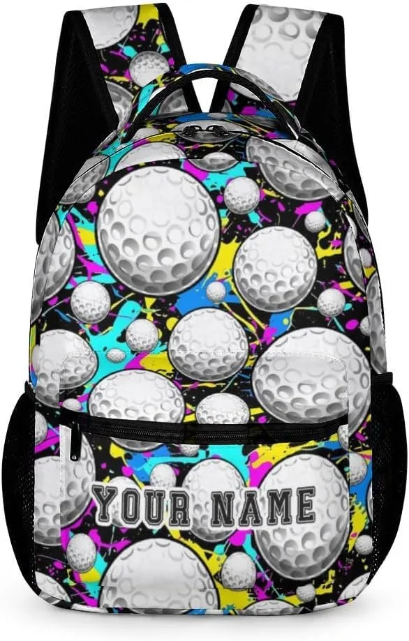 Custom Golf Backpack for Kids Girls Boys School, 16 Inches Cool Golf Theme Bookbag, Adjustable, Lightweight, Large Capacity, Colorful Golf Backpack for School