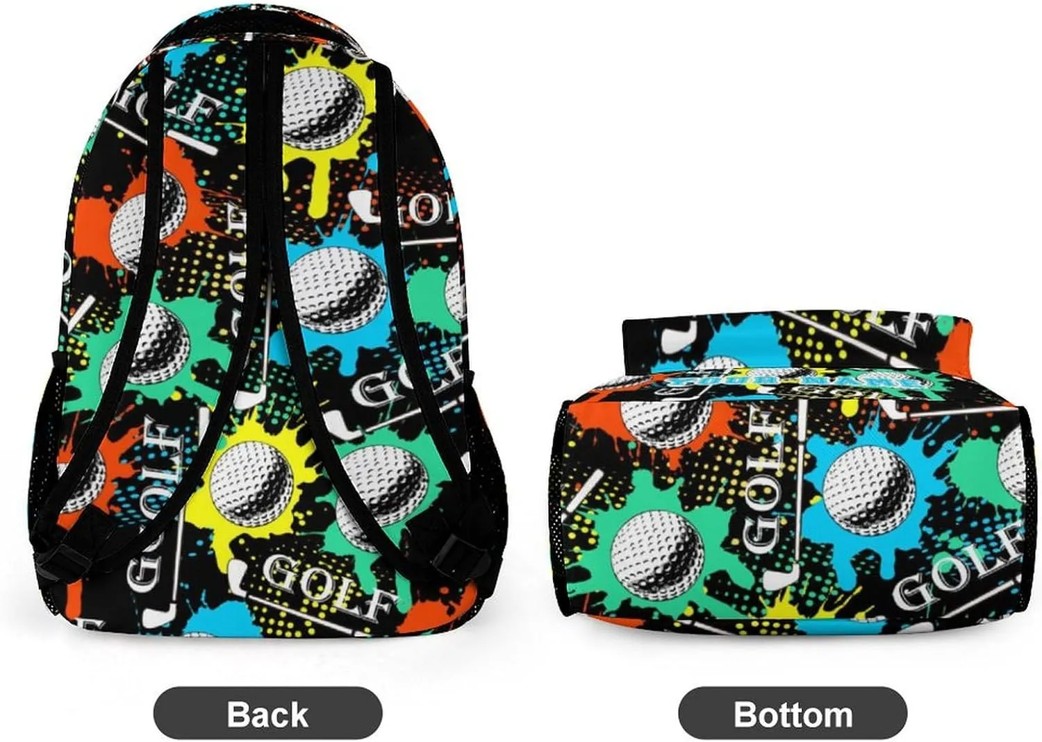 Custom Golf Backpack for Kids Girls Boys School, 16 Inches Cool Golf Theme Bookbag, Adjustable, Lightweight, Large Capacity, Colorful Golf Backpack for School