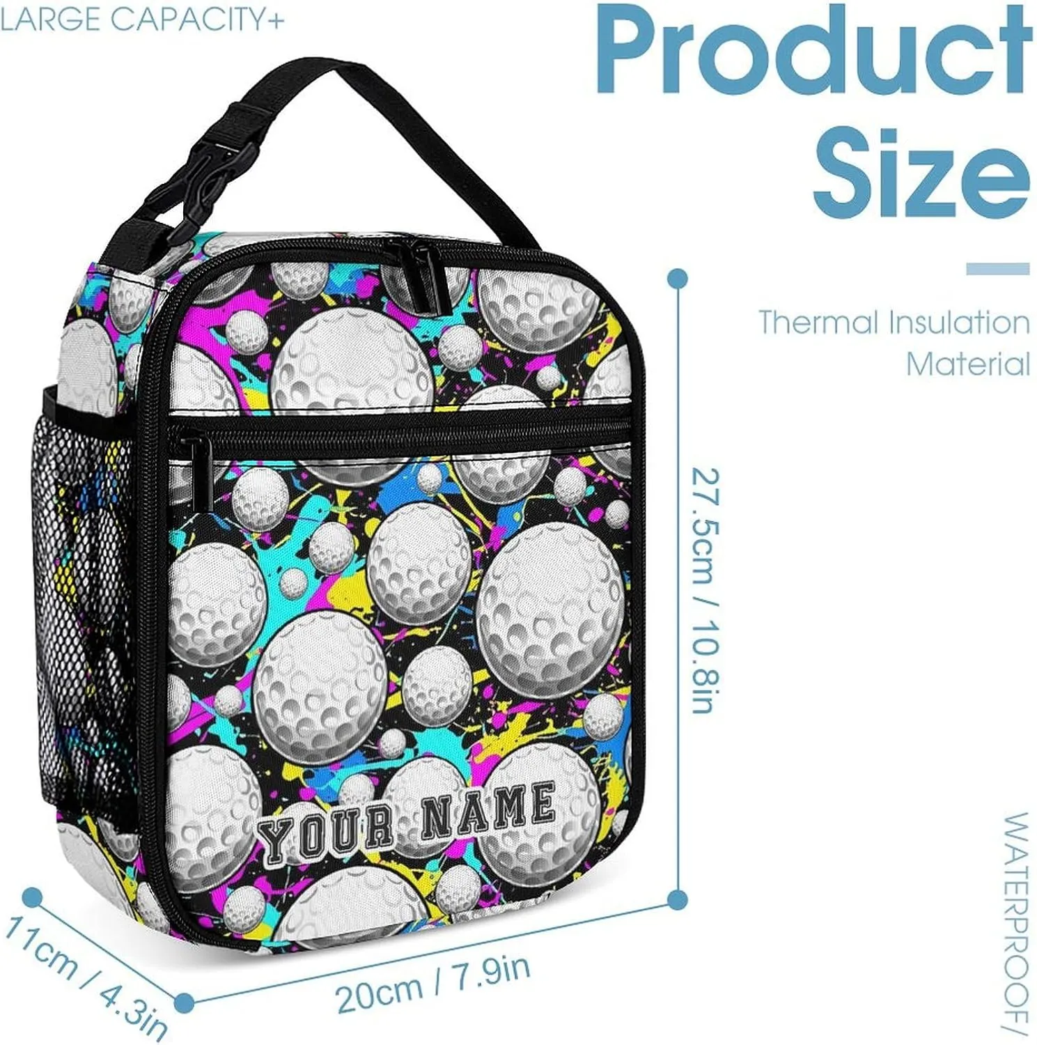 Custom Golf Backpack with Lunch Box & Pencil Case, 16 Inch Cool Golf Themed Bookbag, Adjustable Lightweight Large Capacity, Colorful Golf Backpack Set for Kids Girls Boys School