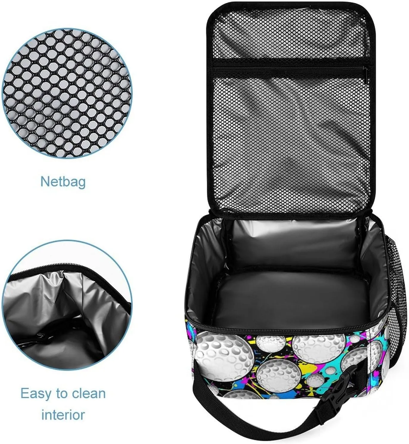 Custom Golf Backpack with Lunch Box & Pencil Case, 16 Inch Cool Golf Themed Bookbag, Adjustable Lightweight Large Capacity, Colorful Golf Backpack Set for Kids Girls Boys School