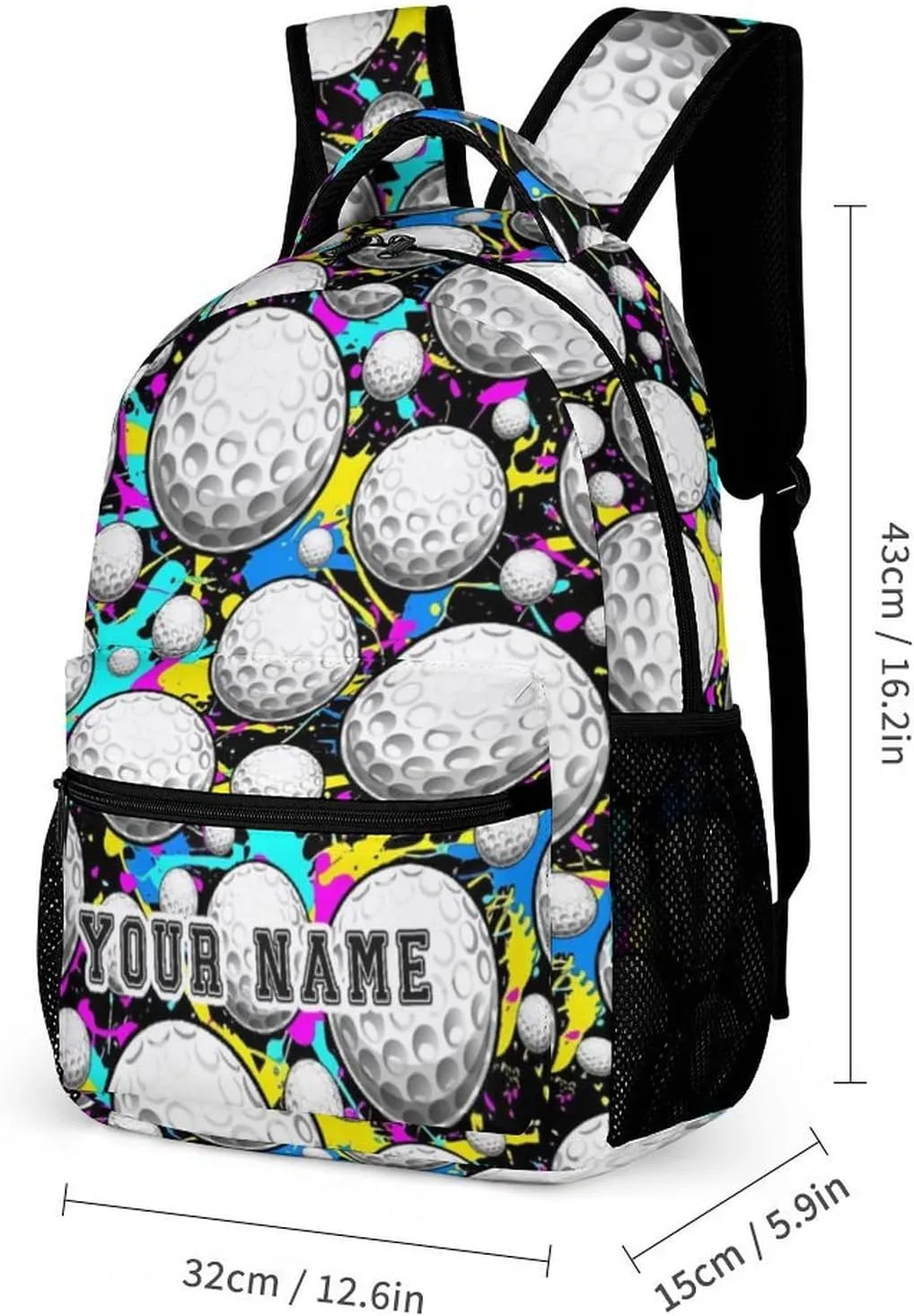 Custom Golf Backpack with Lunch Box & Pencil Case, 16 Inch Cool Golf Themed Bookbag, Adjustable Lightweight Large Capacity, Colorful Golf Backpack Set for Kids Girls Boys School