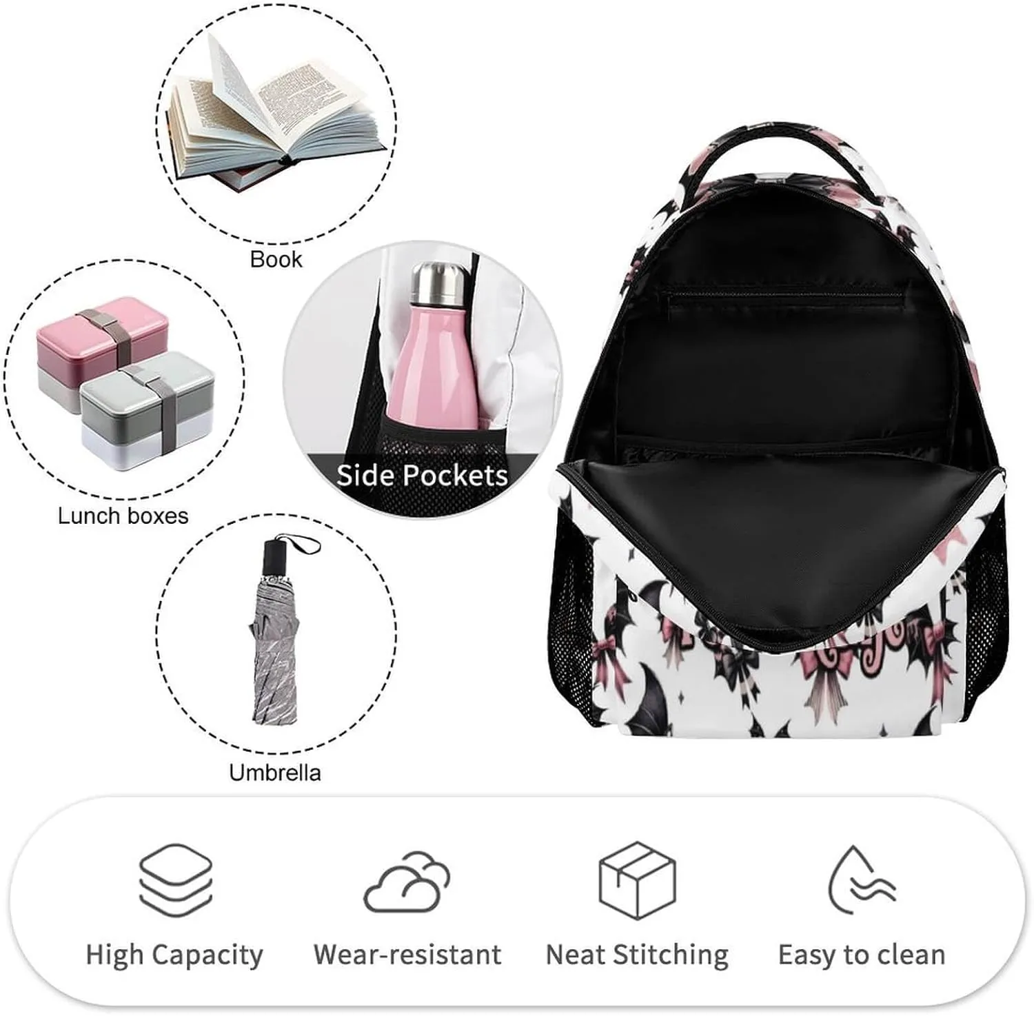 Custom Halloween Backpack for Kids Girls Boys School, 16 Inches Cool Halloween Theme Bookbag, Adjustable, Lightweight, Large Capacity, Colorful Halloween Backpack for School