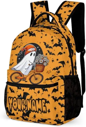 Custom Halloween Backpack for Kids Girls Boys School, 16 Inches Cool Halloween Theme Bookbag, Adjustable, Lightweight, Large Capacity, Colorful Halloween Backpack for School