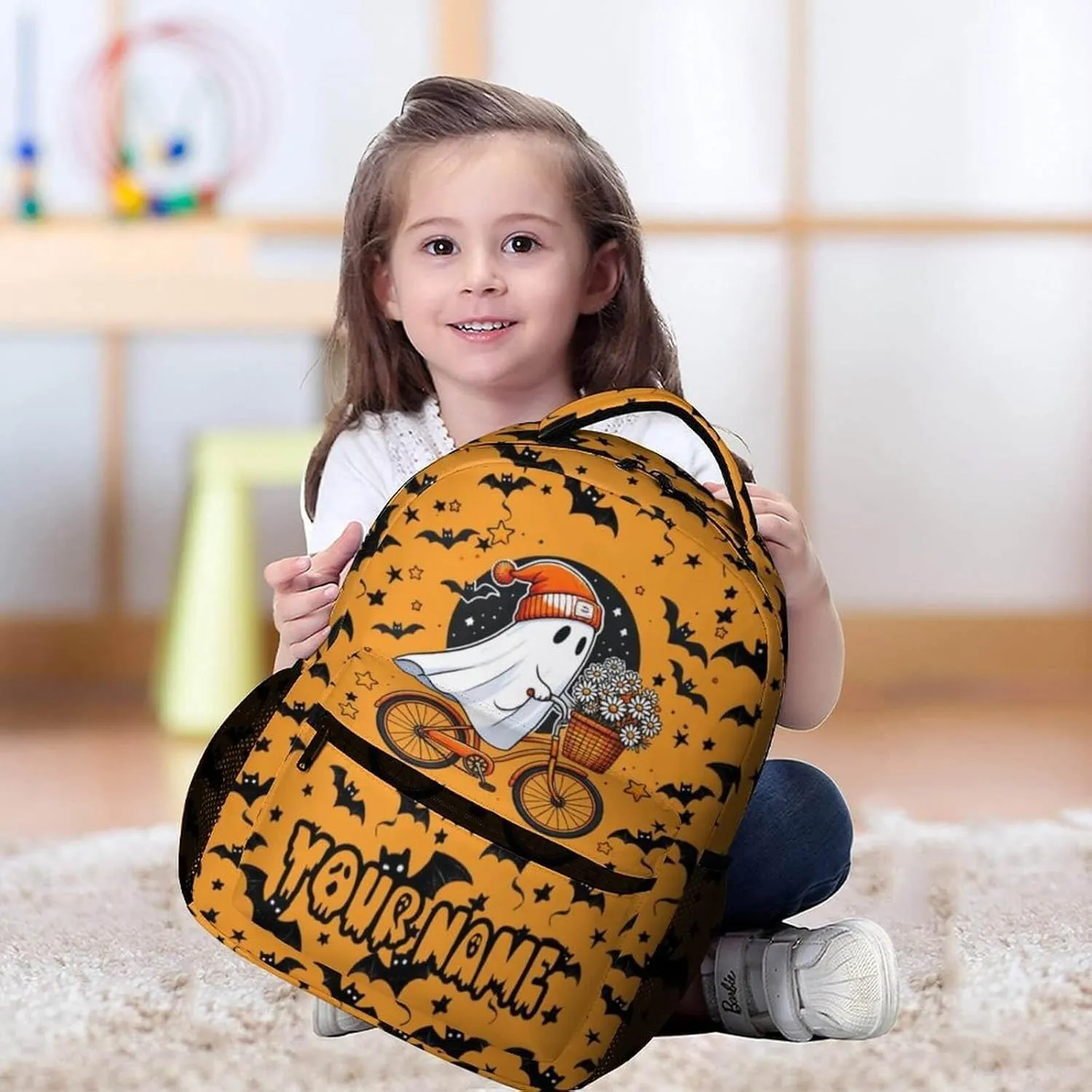 Custom Halloween Backpack for Kids Girls Boys School, 16 Inches Cool Halloween Theme Bookbag, Adjustable, Lightweight, Large Capacity, Colorful Halloween Backpack for School