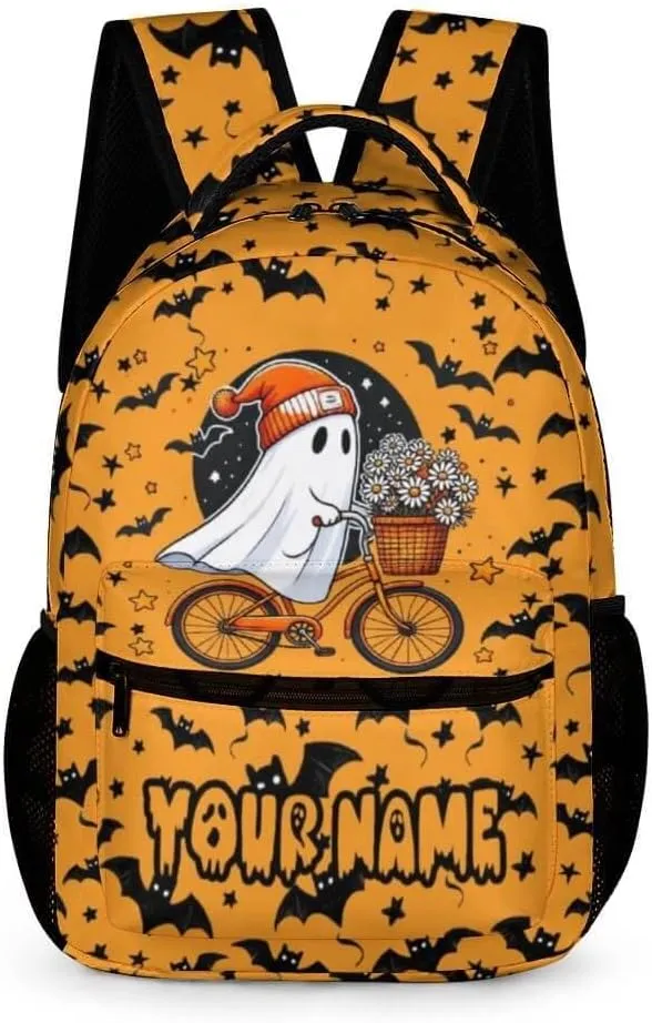 Custom Halloween Backpack for Kids Girls Boys School, 16 Inches Cool Halloween Theme Bookbag, Adjustable, Lightweight, Large Capacity, Colorful Halloween Backpack for School