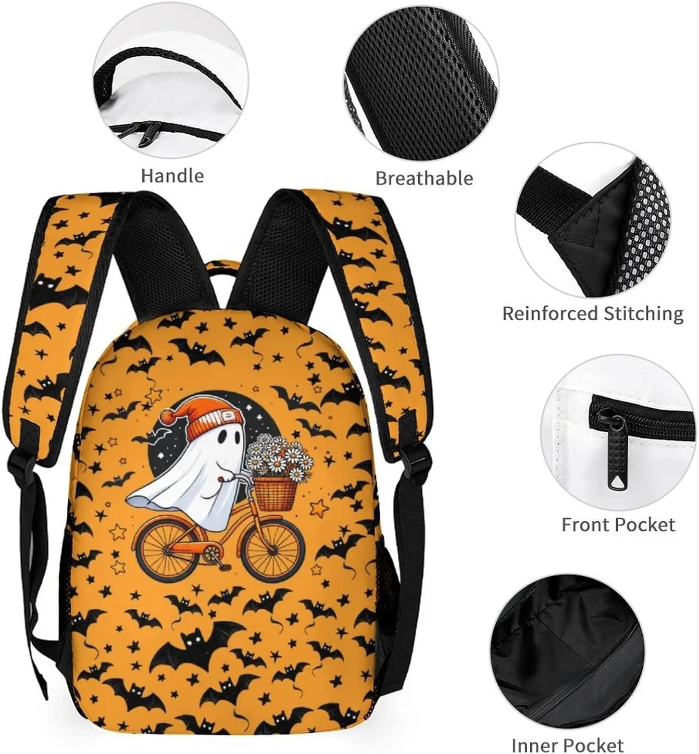 Custom Halloween Backpack with Lunch Box & Pencil Case, 16 Inch Cool Halloween Themed Bookbag, Adjustable Lightweight Large Capacity, Colorful Halloween Backpack Set for Kids Girls Boys School