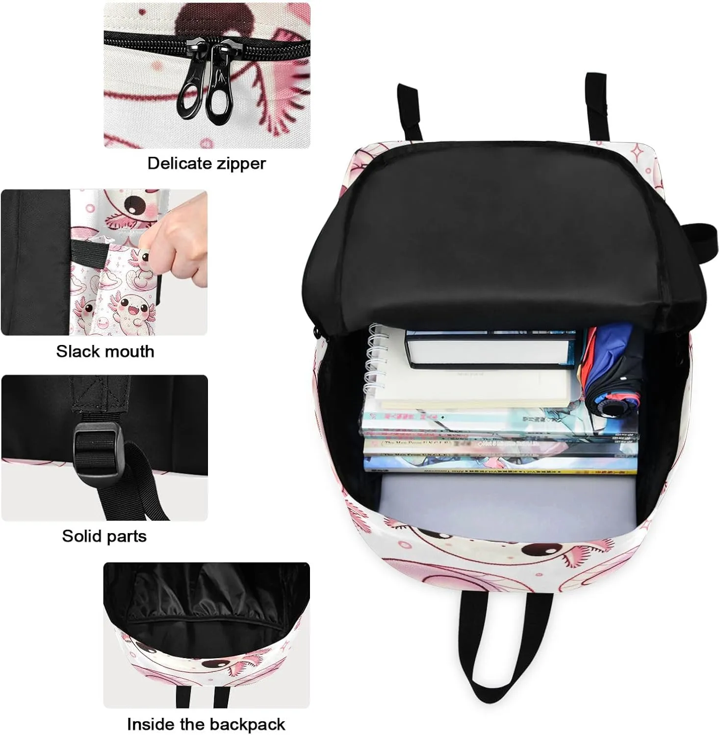 Cute Cartoon Axolotls Kids Backpacks Set Waterproof Picnic Backpack, Backpack for Girls Set