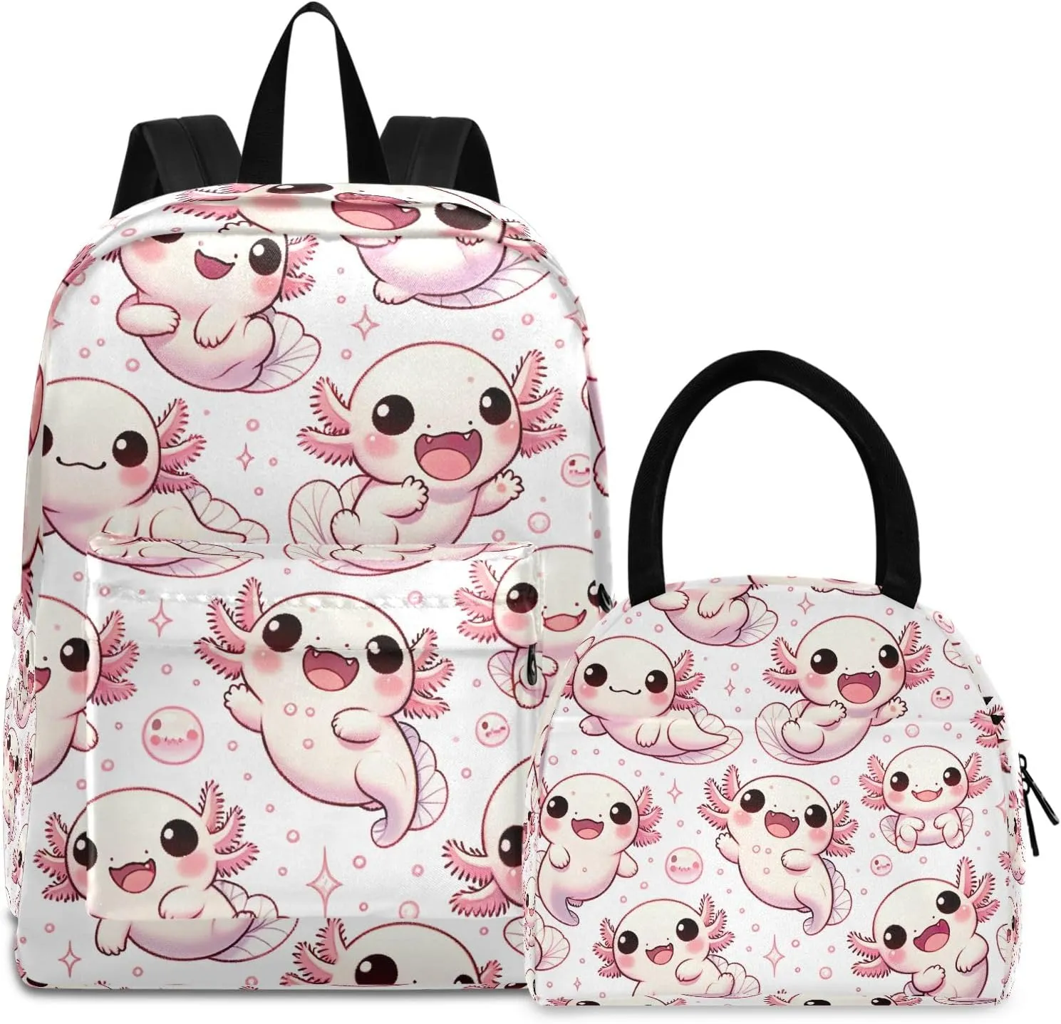 Cute Cartoon Axolotls Kids Backpacks Set Waterproof Picnic Backpack, Backpack for Girls Set