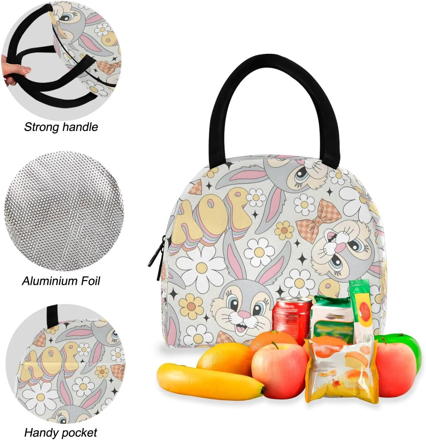 Cute Catroon Bunny Portrait Bow Kids Backpack Lunchbox Camping Backpack Waterproof, Girls Backpacks Ages 8 10