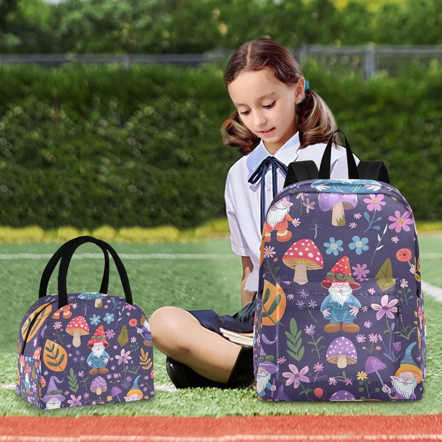 Cute Gnome Purple Childrens Backpacks Camping Backpack Waterproof, Backpack Elementary Kids Boys